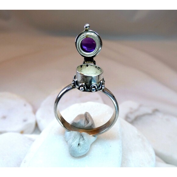 Amethyst Sterling Silver Poison Ring Wiccan Sz 7.75 - Picture 3 of 9